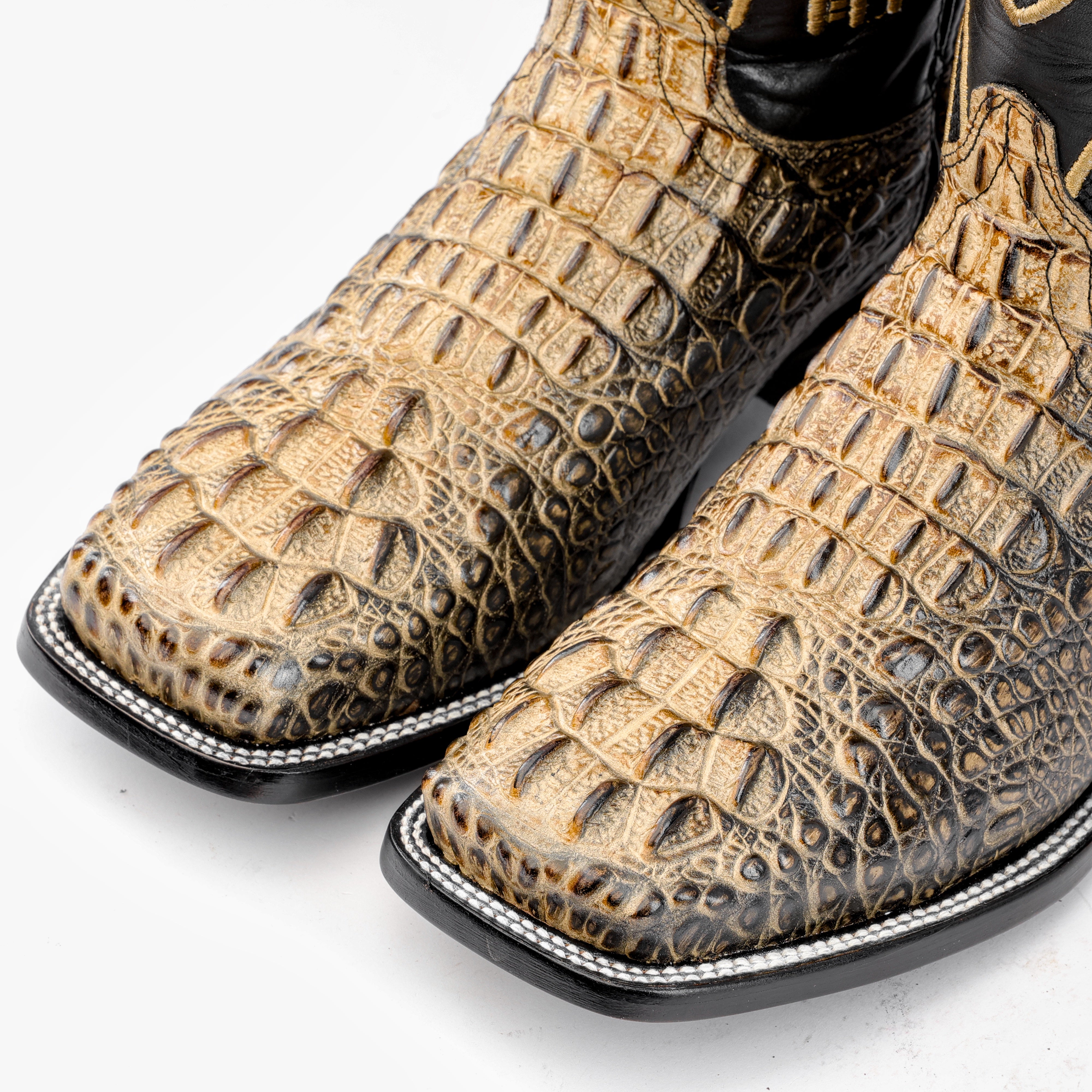 Orix Two-Tone Caiman Neck Leather Boots - Square Toe – Texas Boot