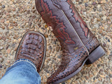 Men’s Brown Crocodile Leather Boots With Brown/Rooster Shaft