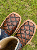 Men’s Cognac Pirarucu Leather Boots With Blue Shaft