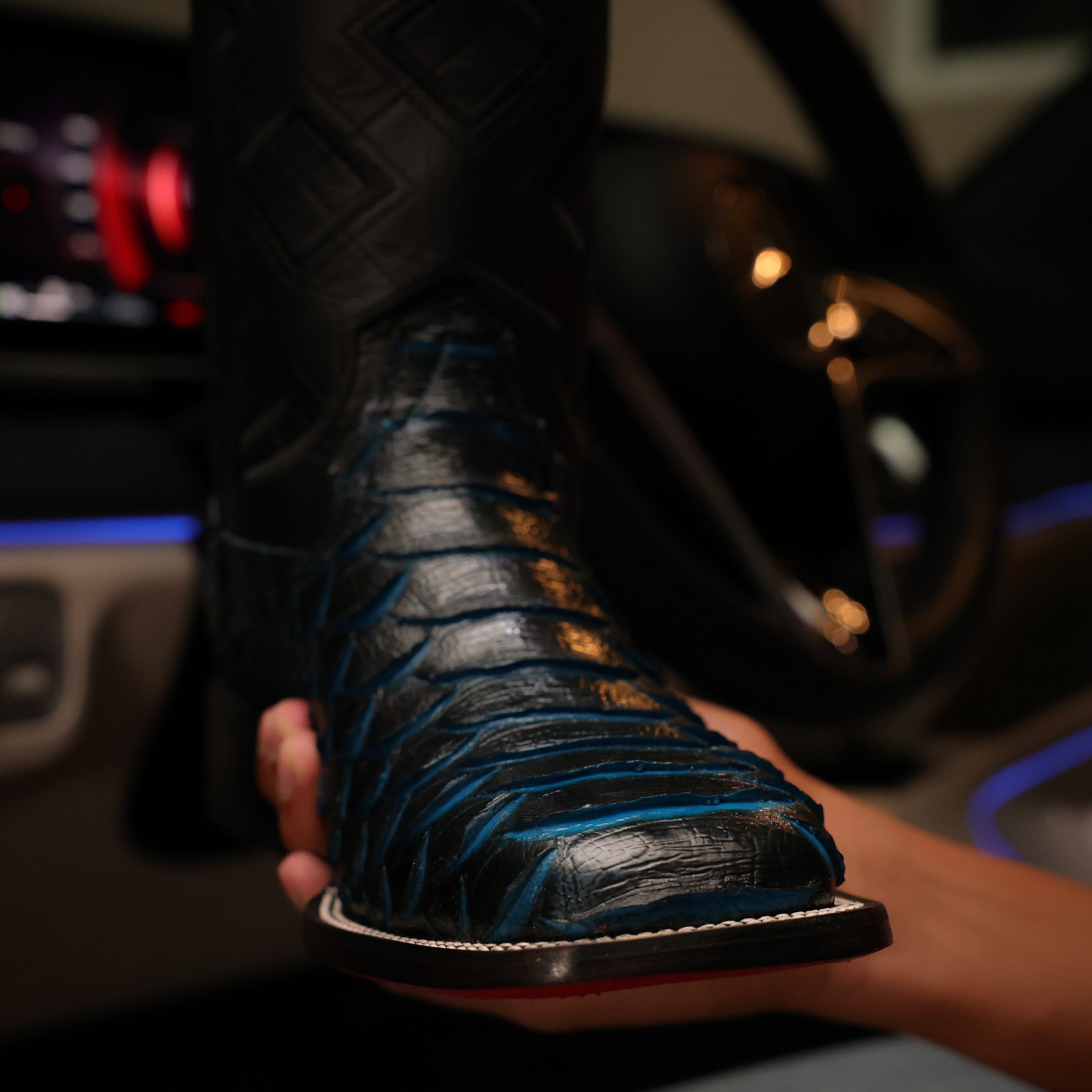 Midnight Blue Jumbo Python Leather Boots - Square Toe – Texas Boot