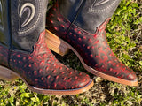 Men’s Black Cherry Ostrich Leather Boots With Black Shaft