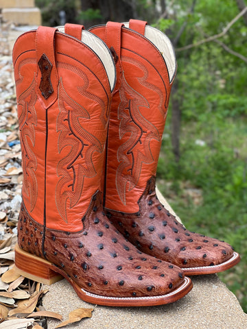 Men’s Shedron Ostrich Leather Boots With Orange Shaft