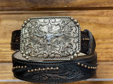 Brown Artesanal Leather Belt With Brown Embellishments