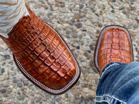 Men’s Genuine Cognac Caimán Tail Boots With White Shaft