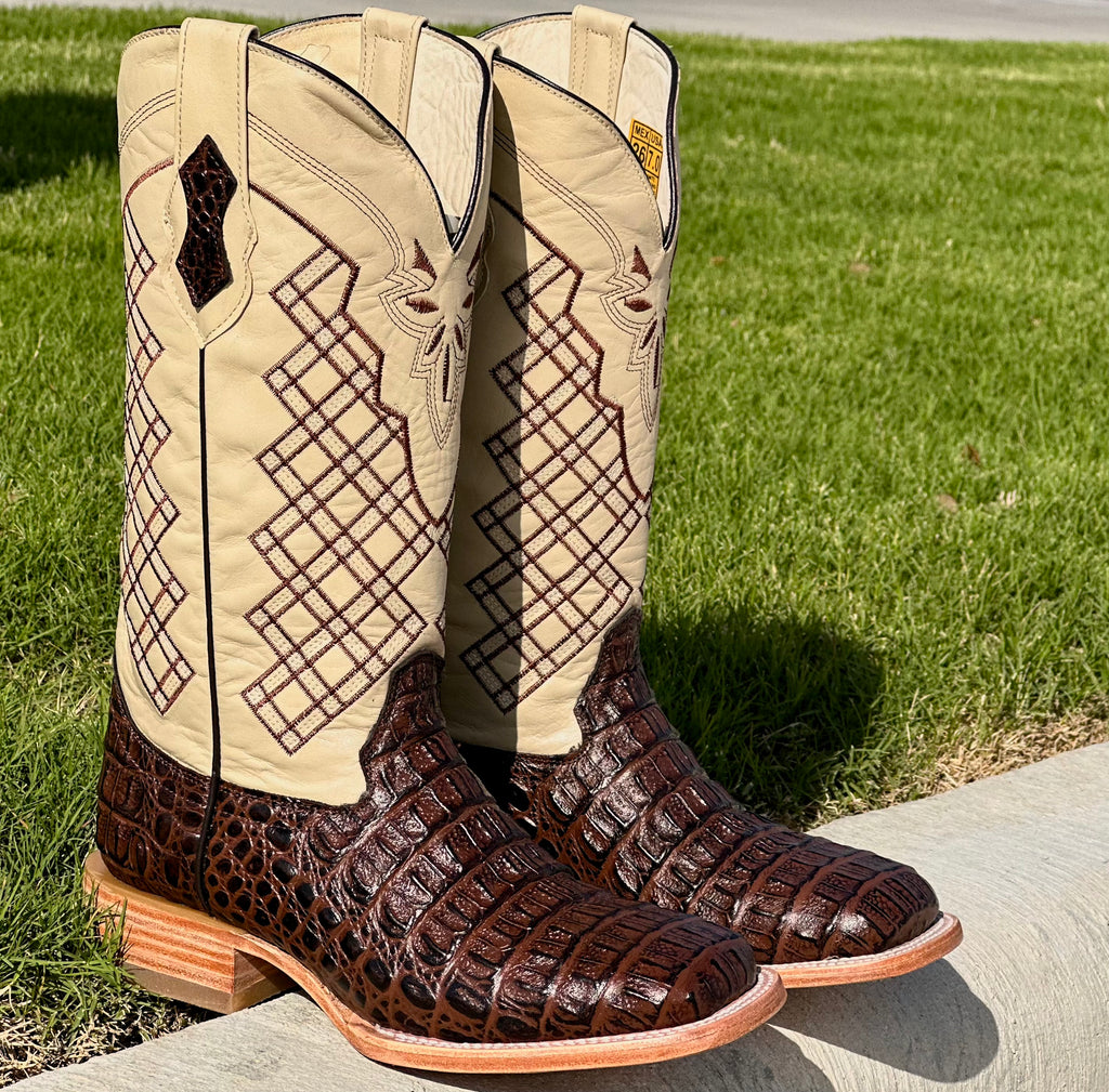 Mens Brown Horn-Back Leather Boots With Cream Shaft – Texas Boot Ranch