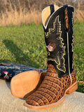 Men’s Honey Crocodile Horn-Back Leather Boots With Rooster/Black Shaft