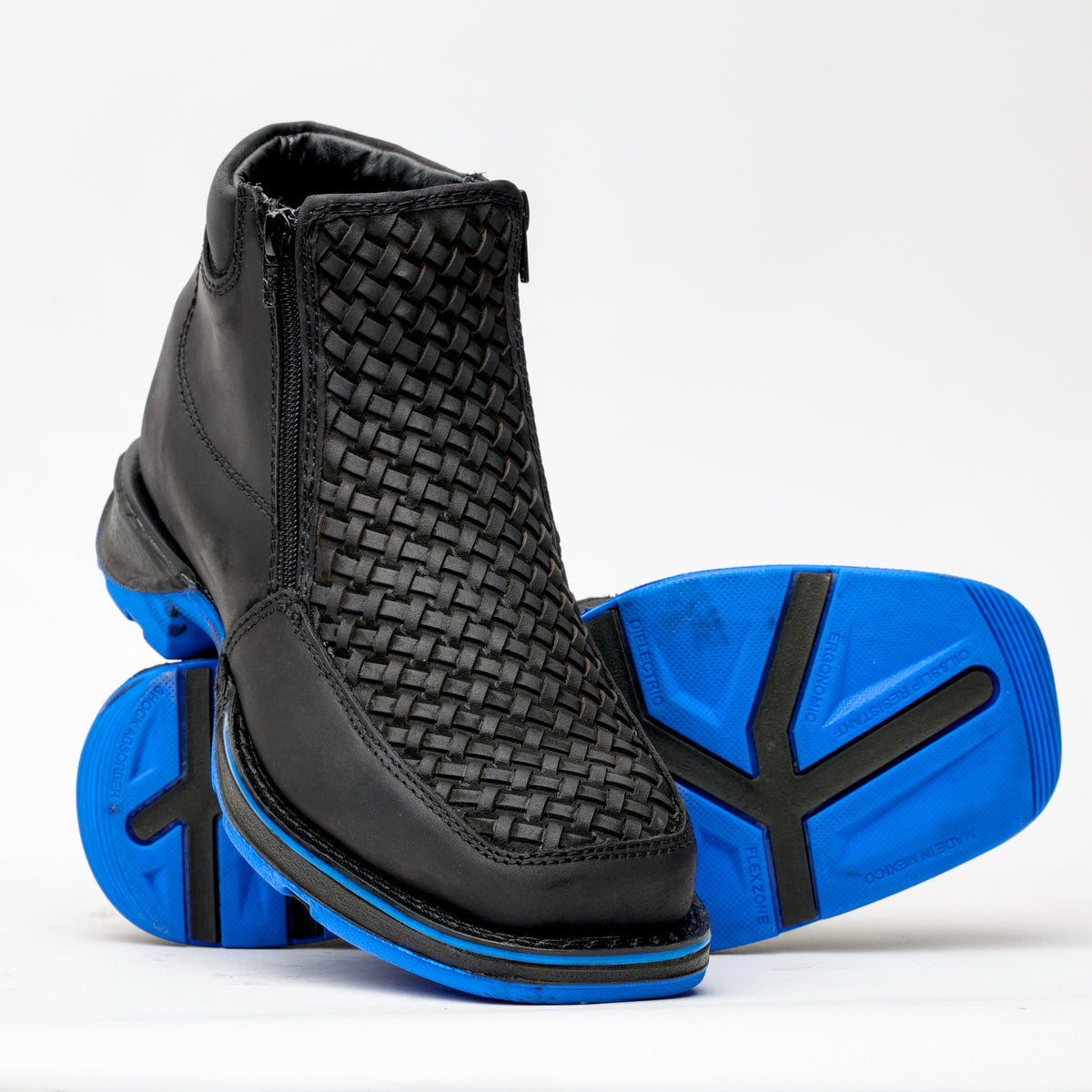 Black Basketweave Leather Botin With 3D Lightweight Soles - Square Toe ...