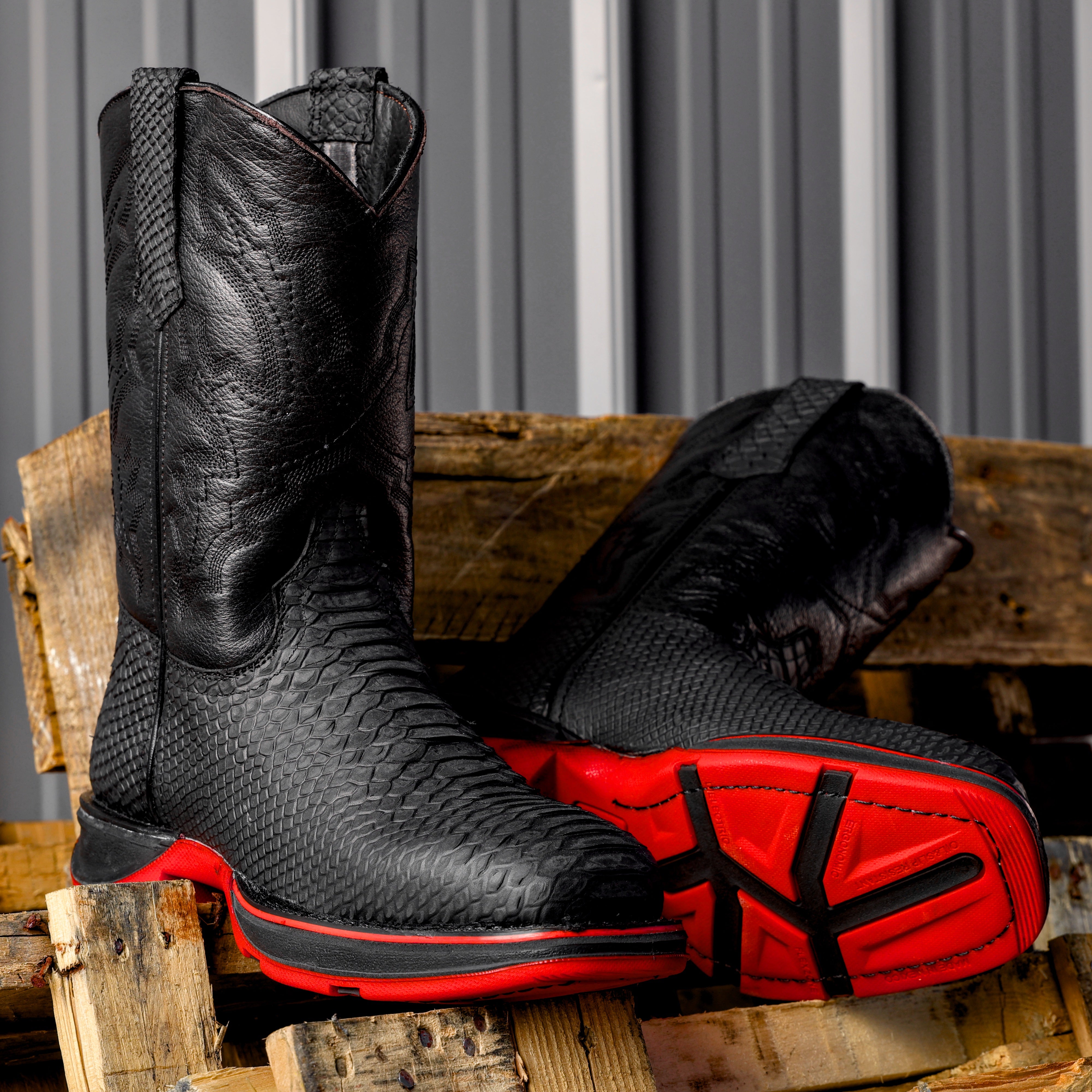 Matte Black Python Leather Boots With 3D Lightweight Sole – Texas