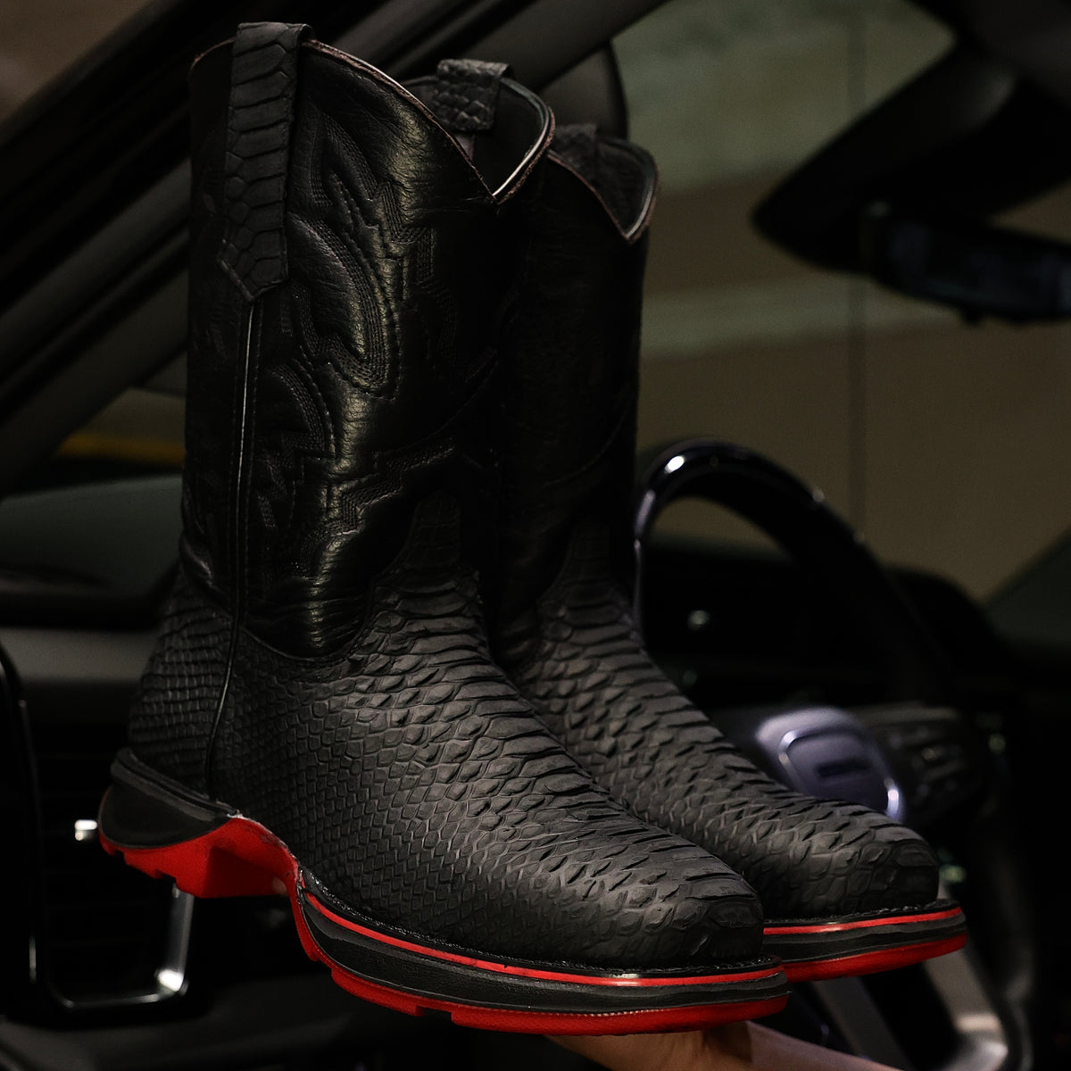 Matte Black Python Leather Boots With 3D Lightweight Sole – Texas Boot ...