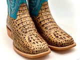 Men’s Caramel Crocodile Leather Boots With ￼ Turquoise Shaft