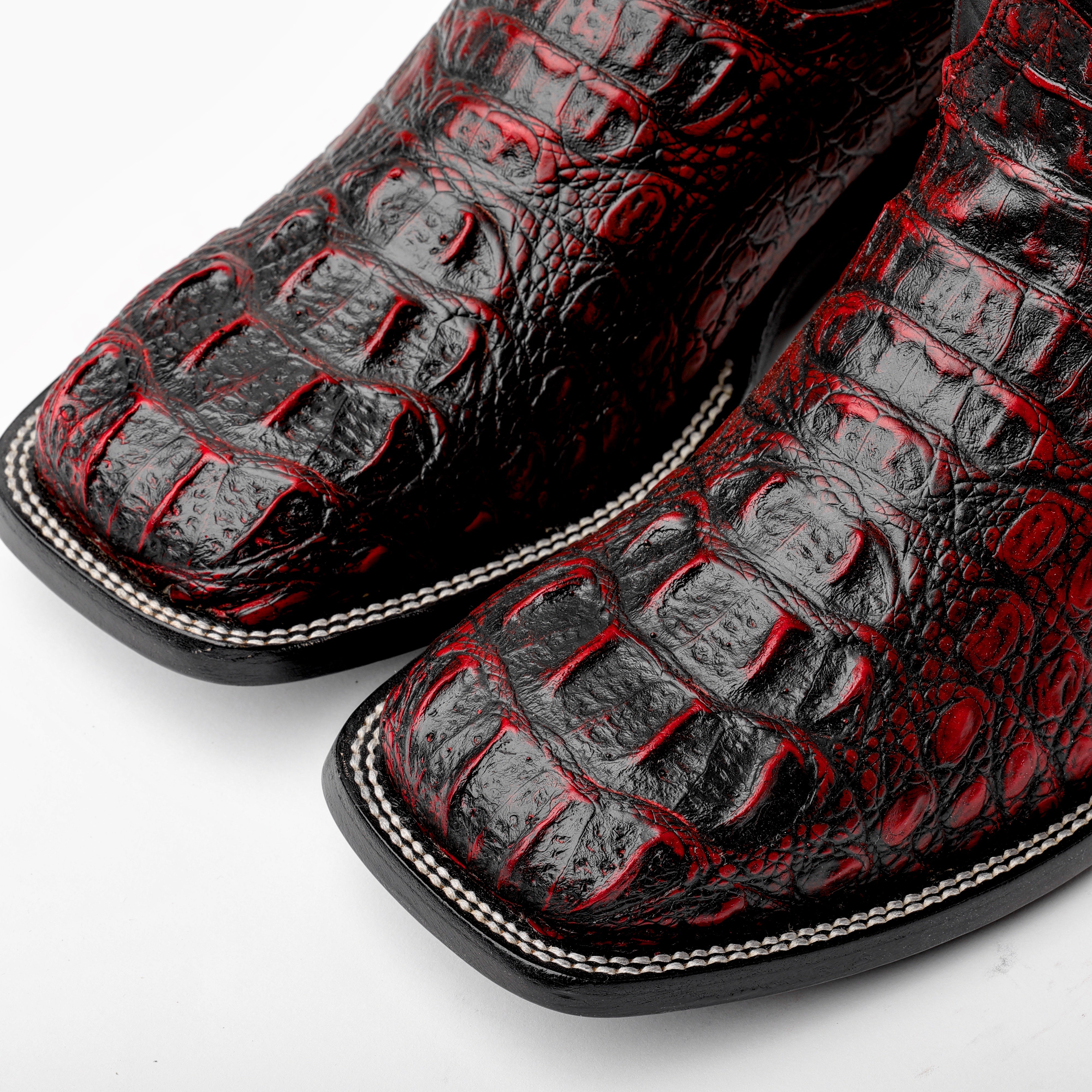 Black Cherry Caiman Neck Leather Boots - Square Toe – Texas Boot Ranch
