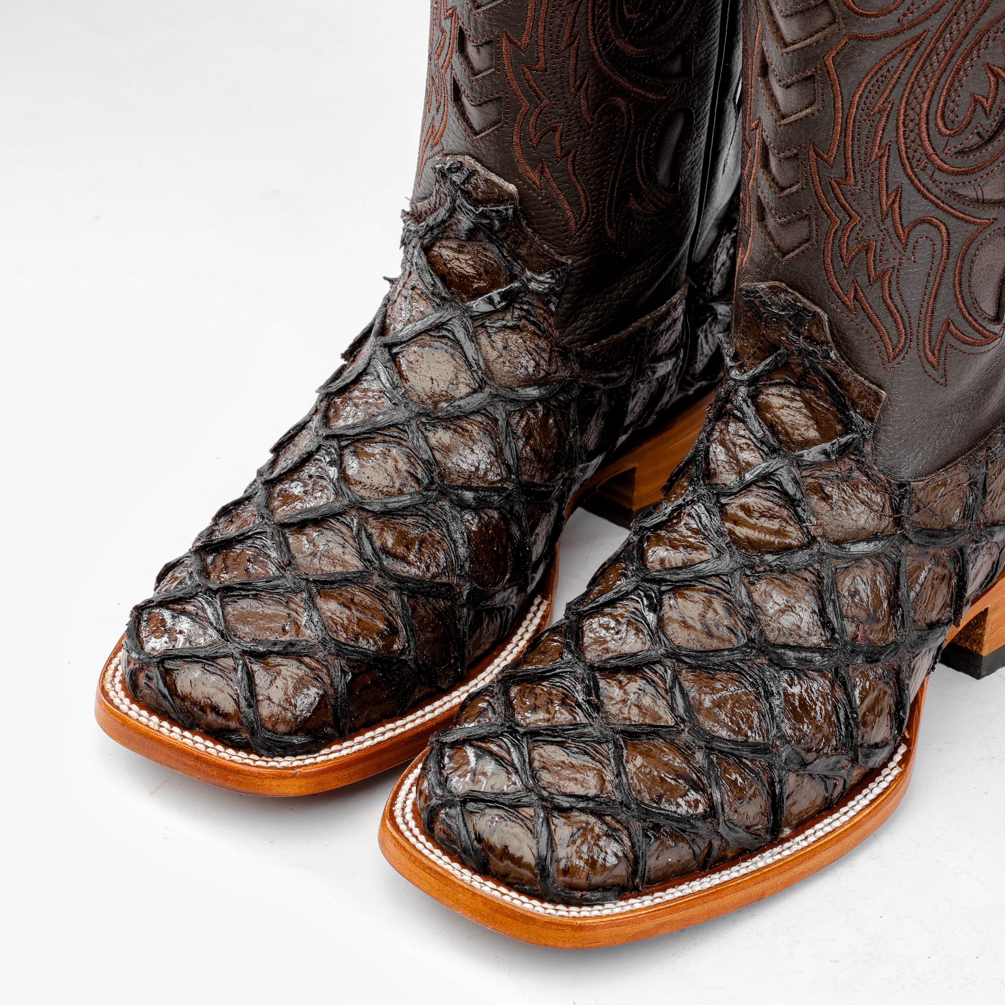 Brown Jumbo Pirarucu Leather Boots - Square Toe – Texas Boot Ranch