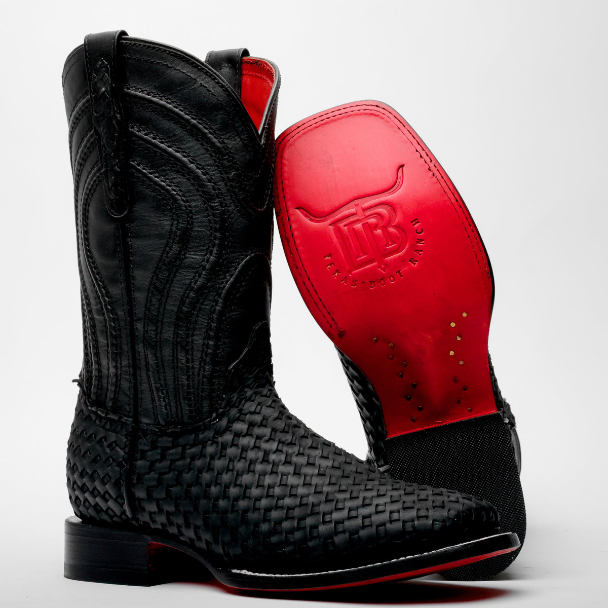Black Basketweave Leather Boots - Square Toe – Texas Boot Ranch