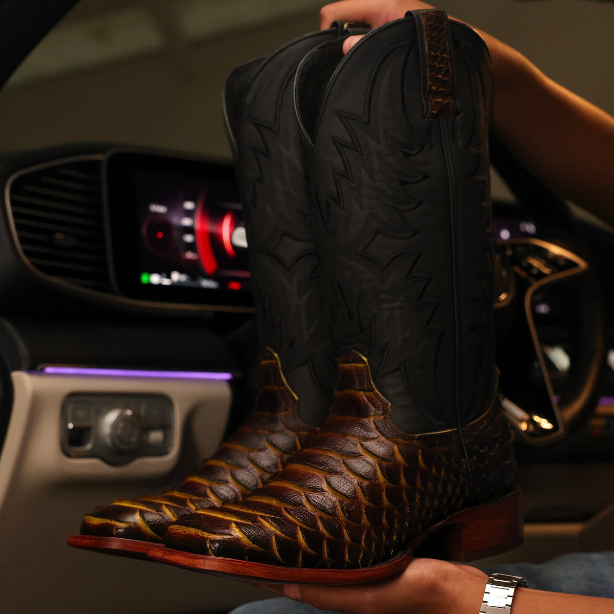 “Bumblebee” Brown Jumbo Python Leather Boots - Square Toe – Texas Boot ...