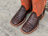 Men’s Brown Crocodile Leather Boots With Orange Shaft