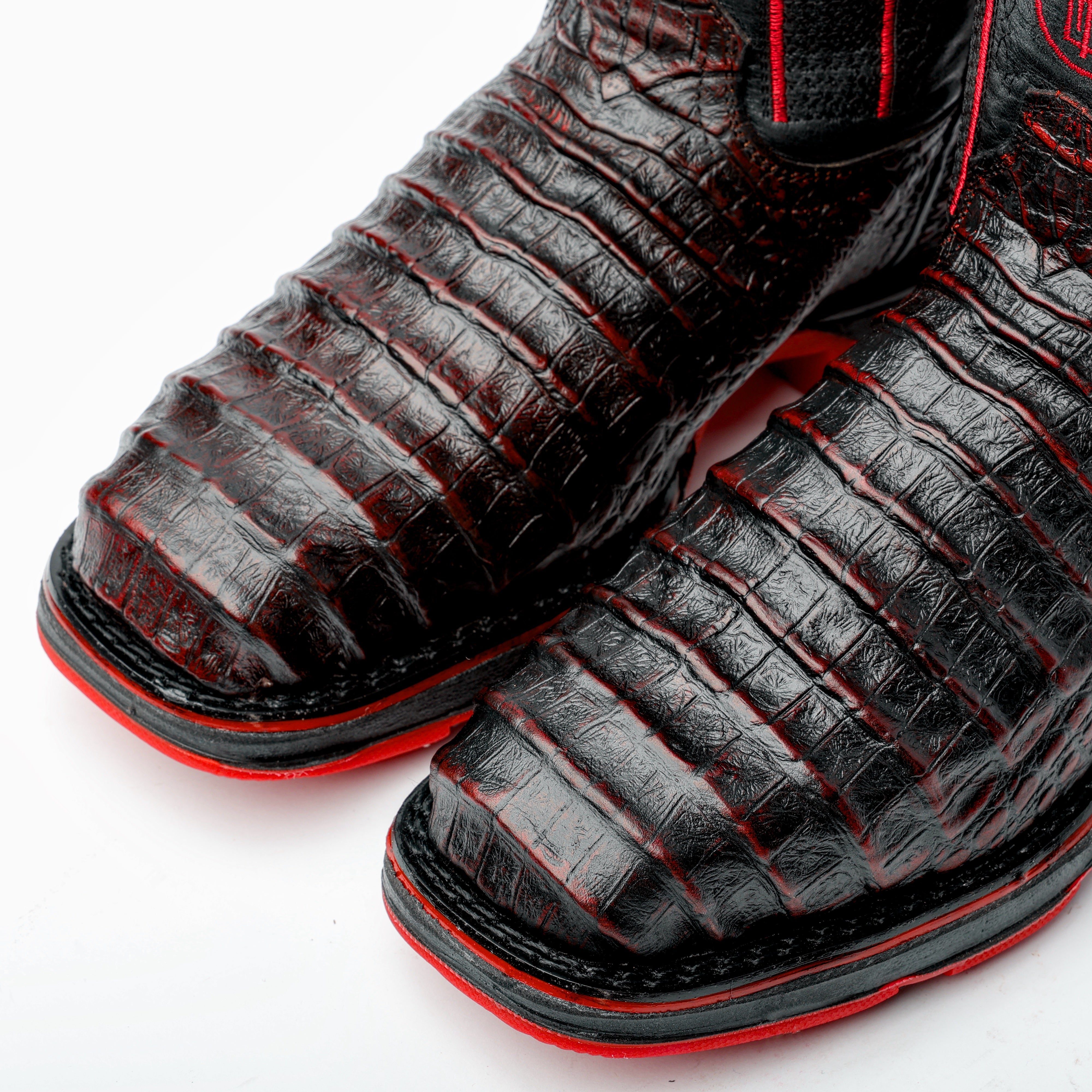 Black Cherry Caiman Belly Leather Boots With 3D Lightweight Sole