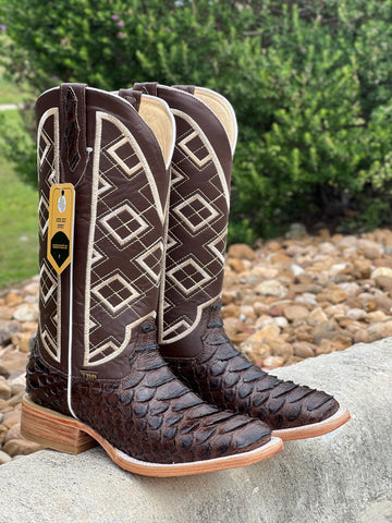 Mens Brown Python Leather Boots With Brown Shaft