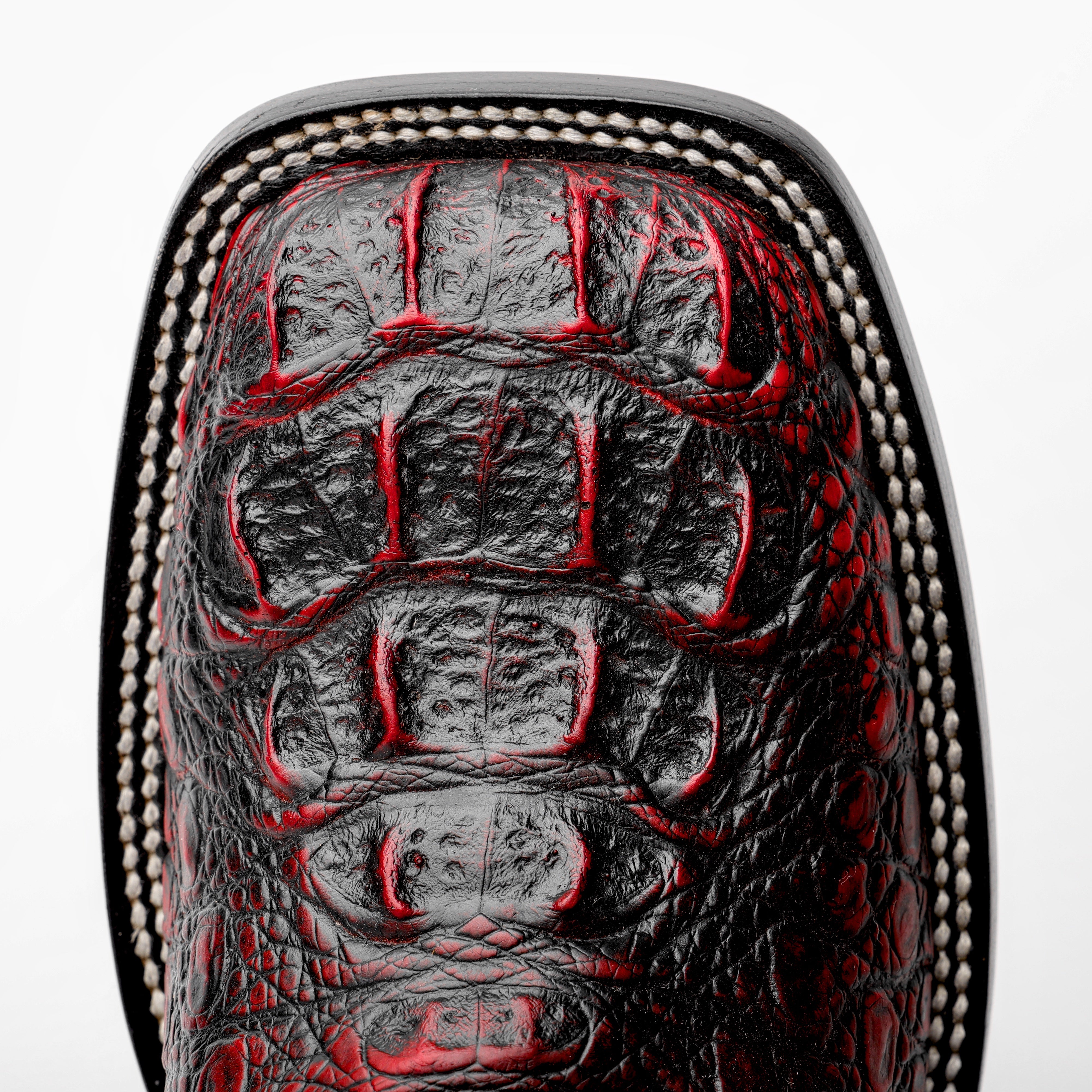 Black Cherry Caiman Neck Leather Boots - Square Toe – Texas Boot Ranch
