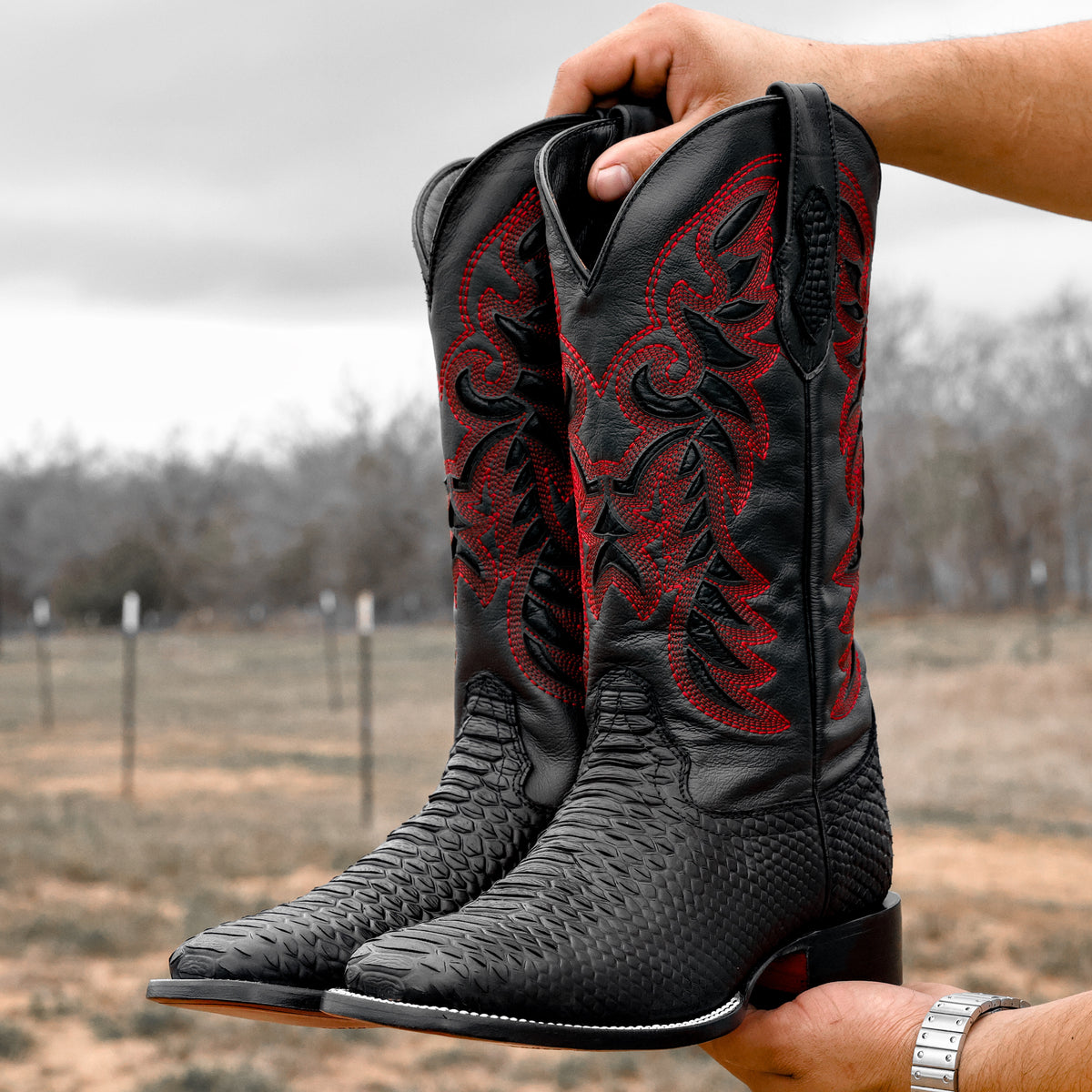 Matte Black Python Leather Boots - Square Toe – Texas Boot Ranch