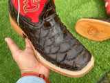 Men’s Dark Brown Python Leather Boots With Rooster/Red Shaft