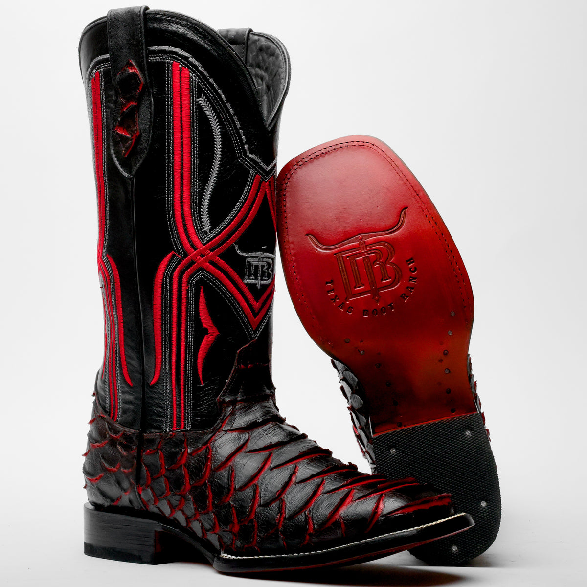 Black/Red Jumbo Python Leather Boots - Square Toe – Texas Boot Ranch