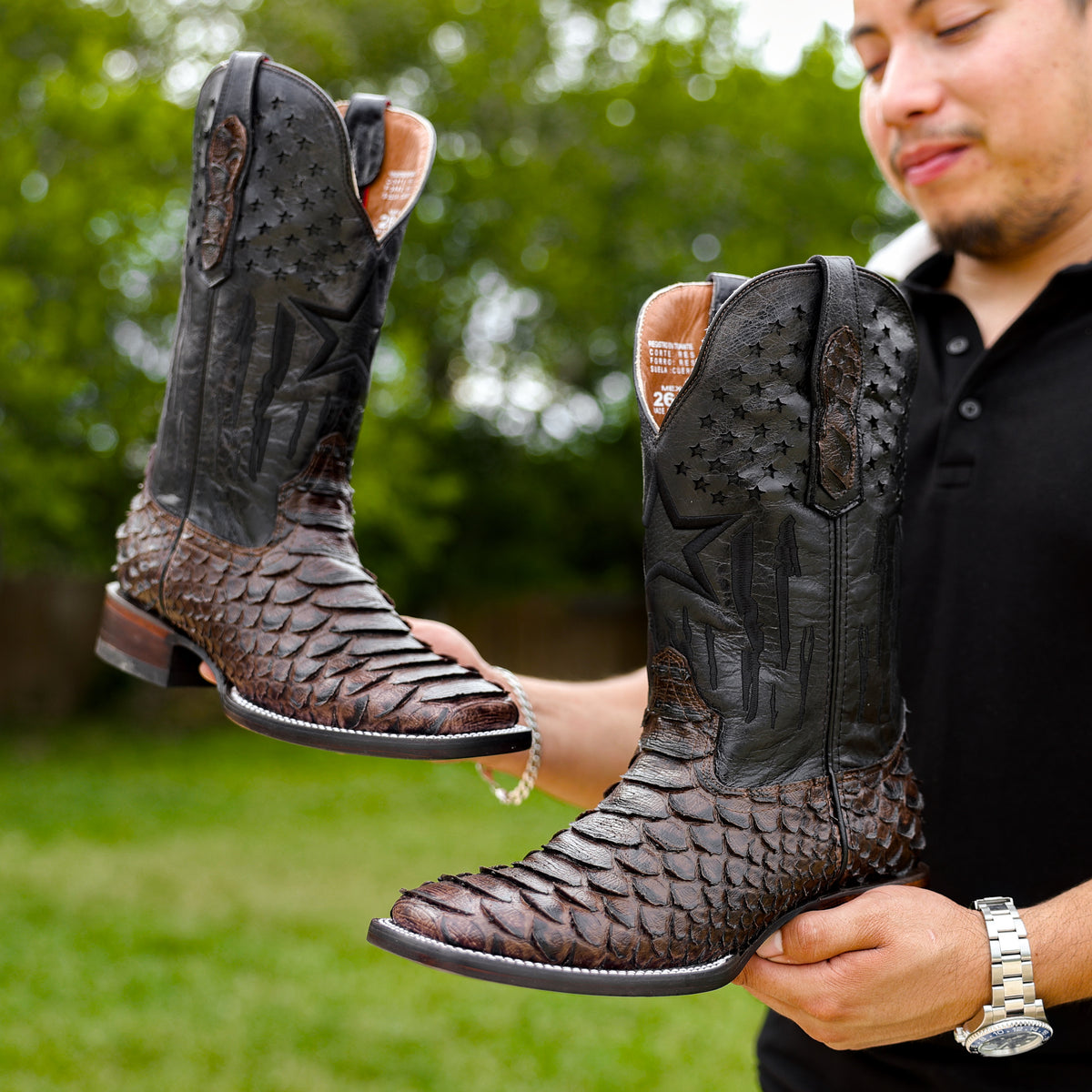 Brown Jumbo Python Leather Boots - Square Toe – Texas Boot Ranch