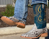 Men’s Natural Python Exotic Boots With Bule Shaft