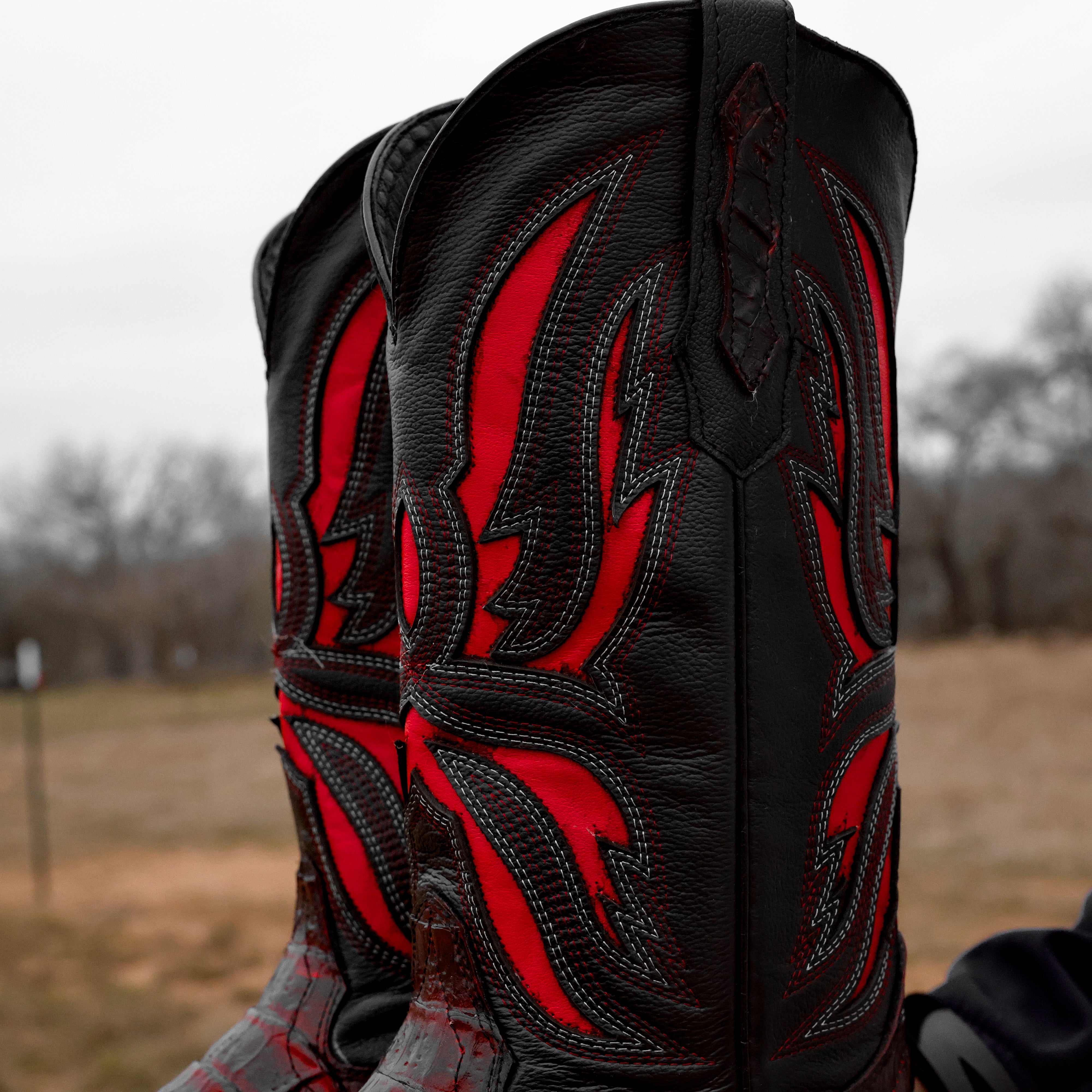 Black Cherry Caiman Hornback Leather Boots - Square Toe – Texas