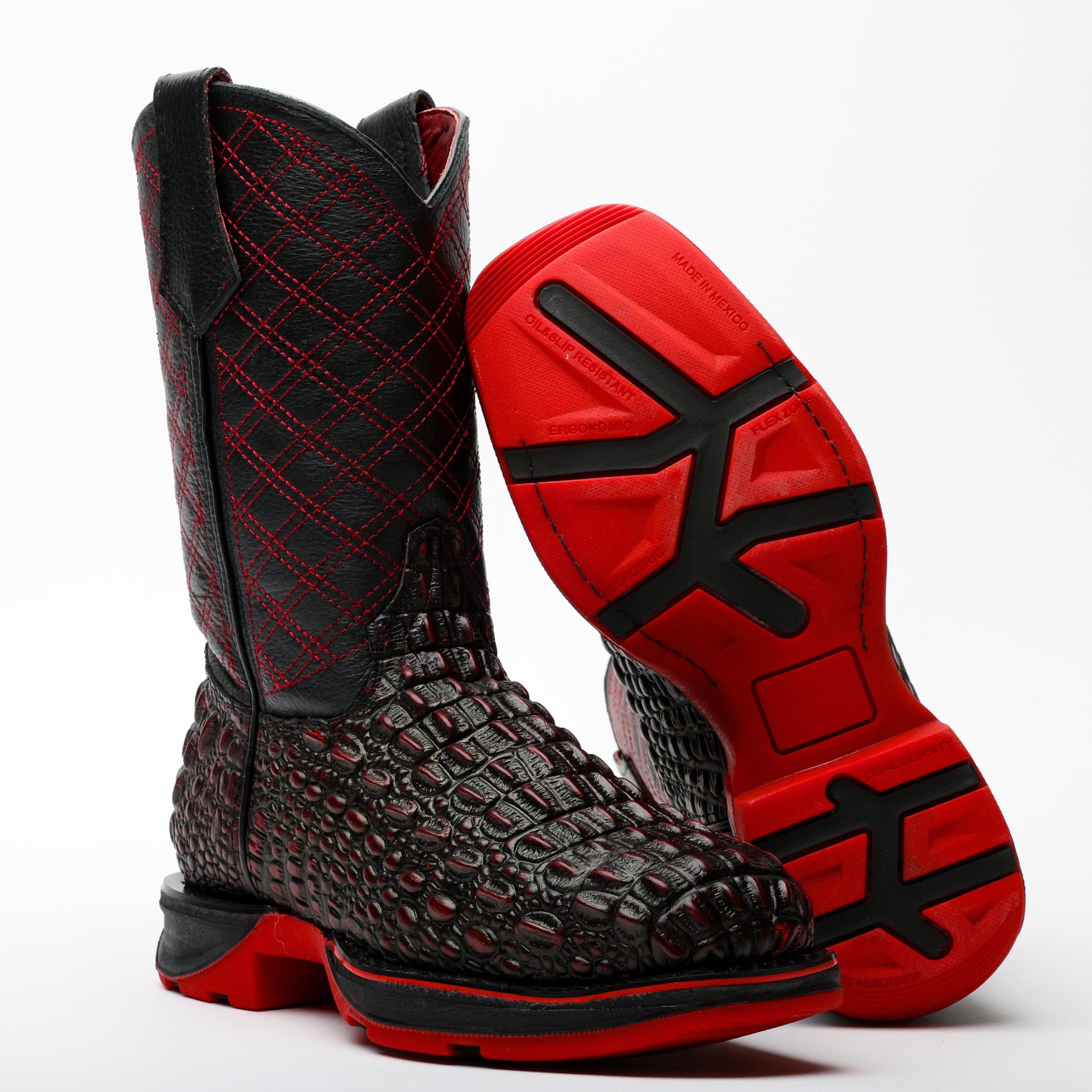 sherry  Black Cherry Caiman Hornback Leather Boots With 3D