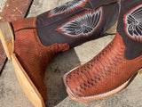 Men’s Cognac Python Leather Boots With Brown Shaft