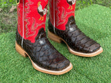 Men’s Dark Brown Python Leather Boots With Rooster/Red Shaft