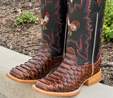 Mens Rustic Honey Python Leather Boots With Black Shaft