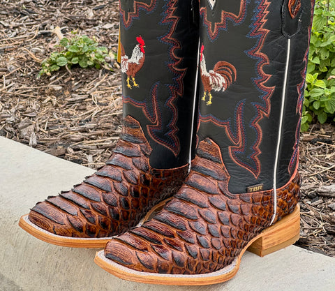 Mens Rustic Honey Python Leather Boots With Black Shaft