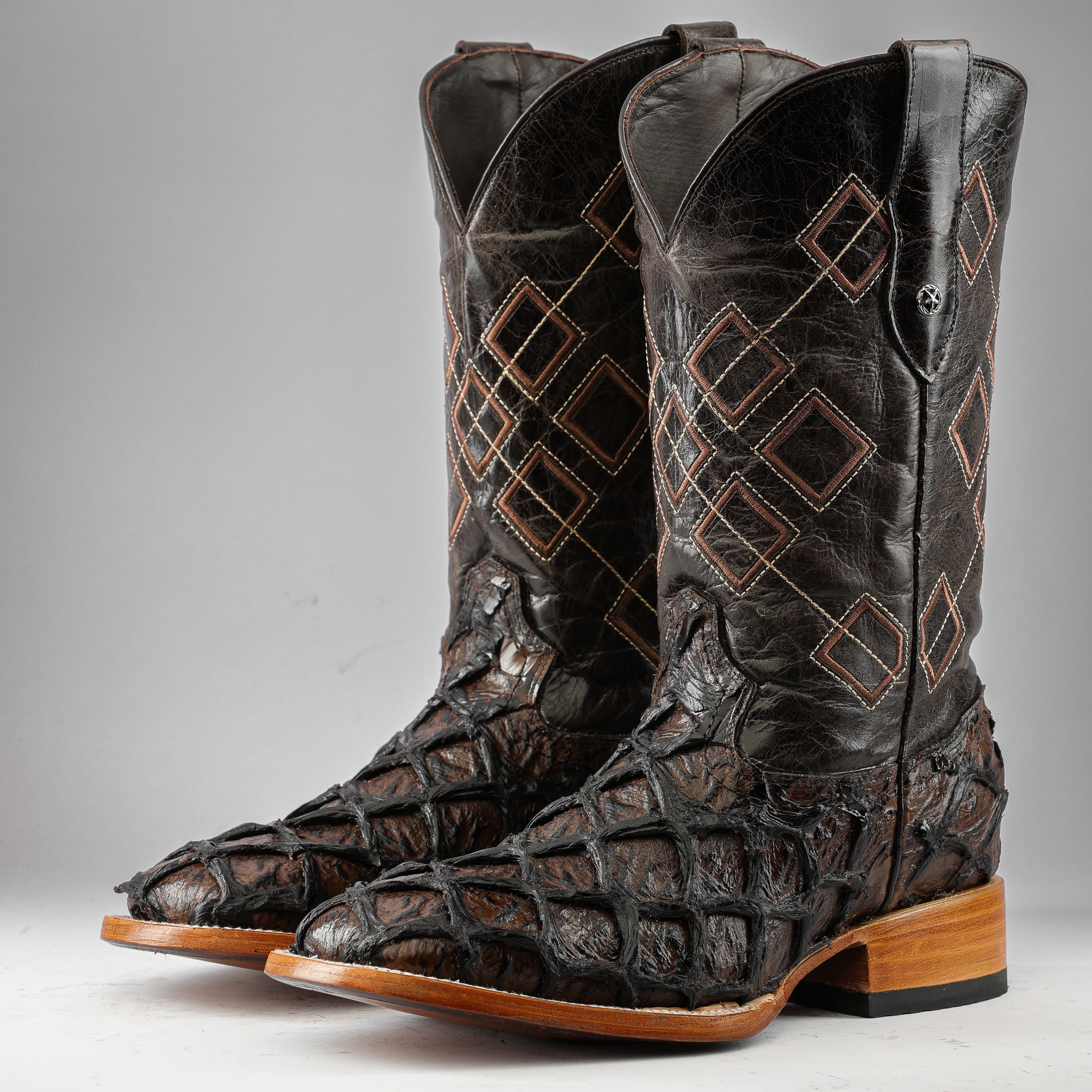 Brown Jumbo Pirarucu Leather Boots - Square Toe – Texas Boot Ranch