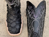 Men’s Black Matte Pirarucu Exotic Boots With Black Shaft