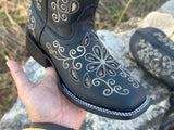 Women’s Black Leather Boots With Glitter Inlay