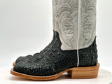 Men’s Black Rustic Caimán Leather Boots With Pearl White Shaft