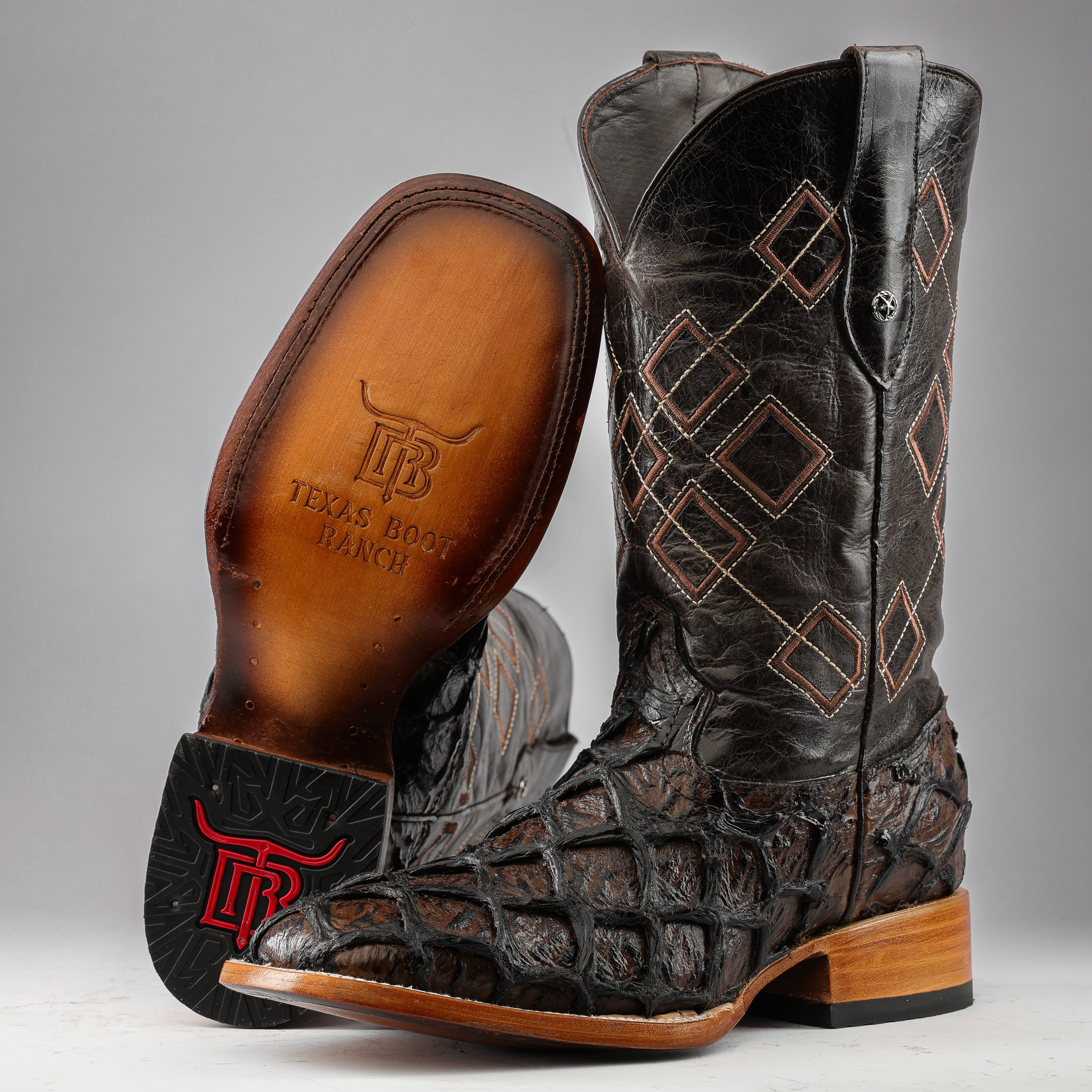 【イソフラボン】Square Toe Leather Boots Brown Jumbo Pirarucu Leather Boots - Square Toe – Texas Boot Ranch