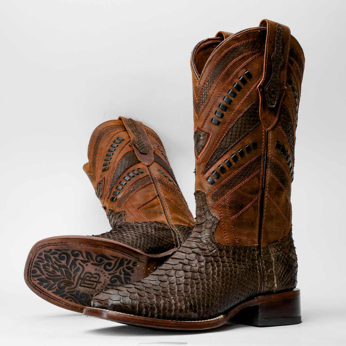 Matte Brown Genuine Python Boots - Square Toe โ Texas Boot Ranch