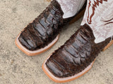 Men’s Brown Python Leather Boots With White Shaft