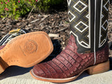 Men’s Wine  Crocodile Horn-Back Leather Boots With Black  Shaft
