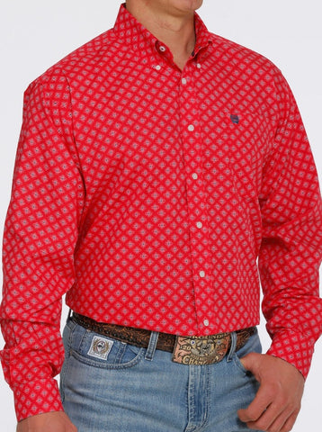 Men’s Cinch Red With Navy Blue Long Sleeve Shirt