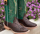 Mens Brown Ostrich Leather Boots With Green Shaft