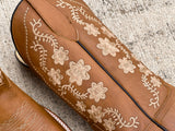Women’s Honey Leather Boots With Beige Floral Shaft