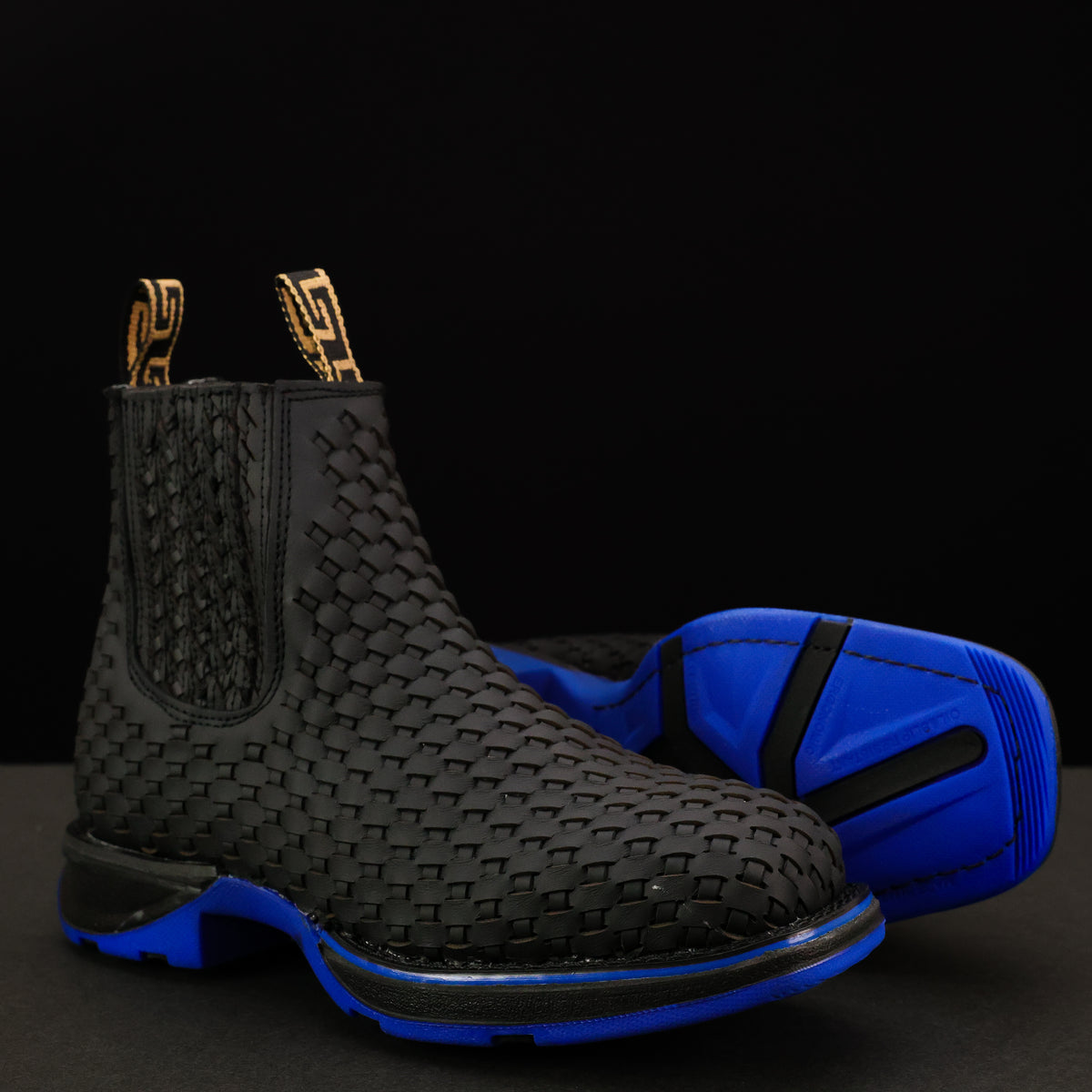 Black Basketweave Leather Botin With Lightweight Soles - Square Toe ...