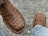 Men’s Honey Crocodile Horn-Back Leather Boots With Brown Shaft