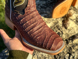 Men’s Rustic Brown Crocodile Leather Boots With Rooster/Black Shaft