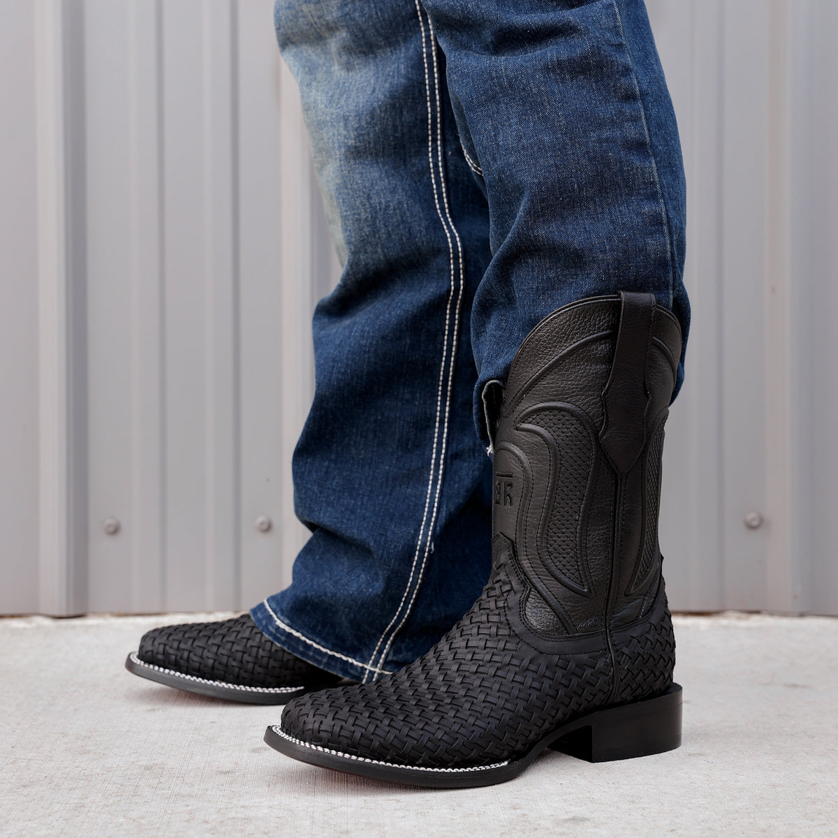 Black Basketweave Leather Boots - Square Toe – Texas Boot Ranch