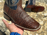 Mens Dark Brown Shoulder Bull Leather Boots With Blue Shaft