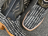 Men’s Cowhide Basket-Weave Leather Boots With Black Shaft- (PLEASE READ DESCRIPTION BEFORE ORDERING)